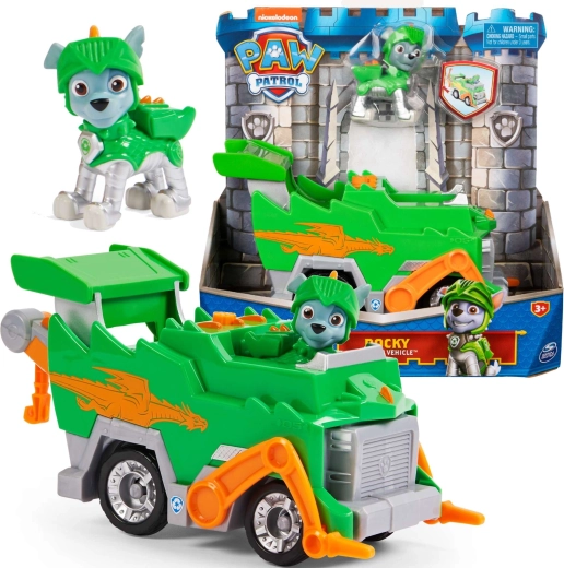 Paw Patrol riterių gelbėjimo transporto priemonė Rocky su figūrėle
