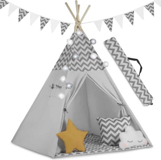 Vaikiška teepee palapinė su lemputėmis Nukido – pilka