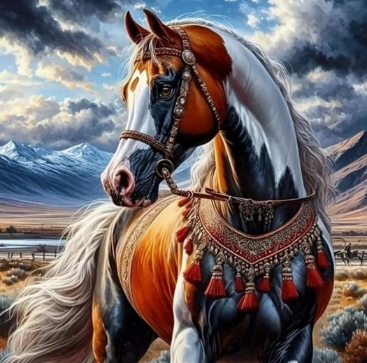 Paint by Numbers – Horse in Native American Tack 40 × 50 cm