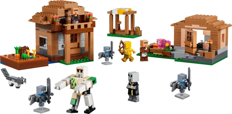 Minecraft kaimas su 3 detaliais statiniais