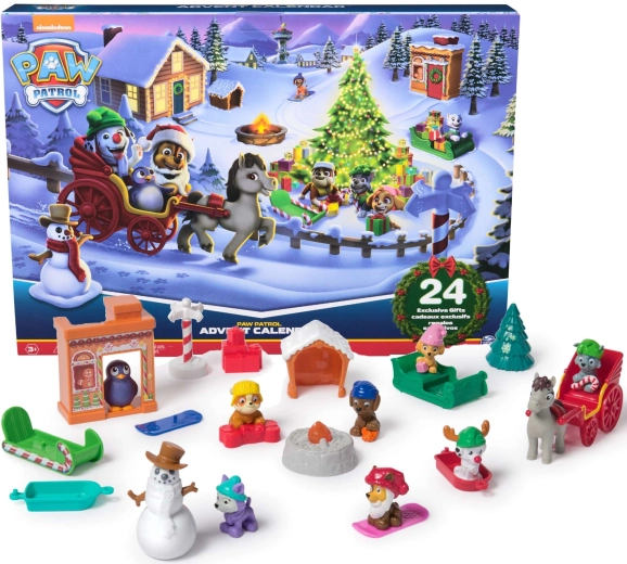 Advento kalendorius PAW PATROL – 24 staigmenos, gyvūnėlių figūrėlės ir žieminiai priedai