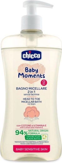 Chicco micelinis šampūnas plaukams ir kūnui Baby Moments Sensitive 500 ml