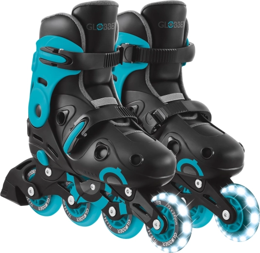 Globber Go Skates Lights vaikiškos riedučiai (inline) su šviečiančiu priekiniu ratuku, juodai mėlynos, 34–37