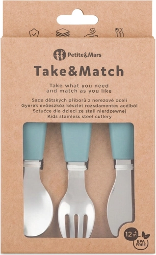 Petite&Mars stainless steel kids’ cutlery set Take&Match Frosted Sky 12m+