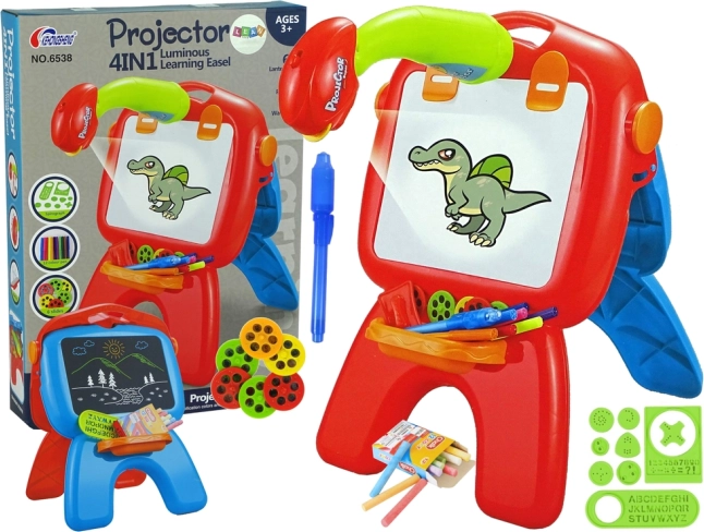 Children’s double-sided drawing easel with projector – red