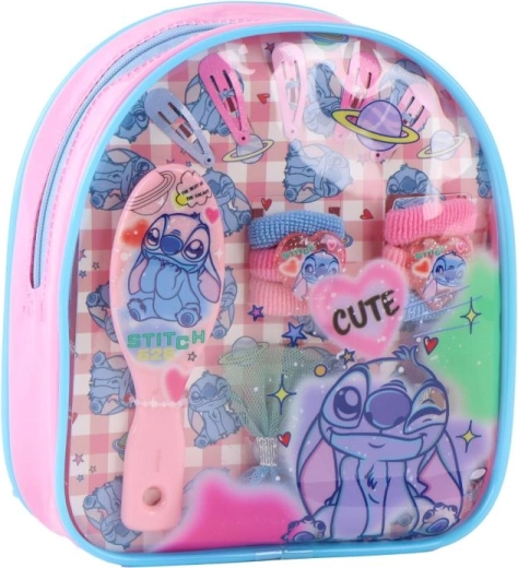 Vaikiškas plaukų aksesuarų rinkinys STITCH skaidrioje kuprinaitėje