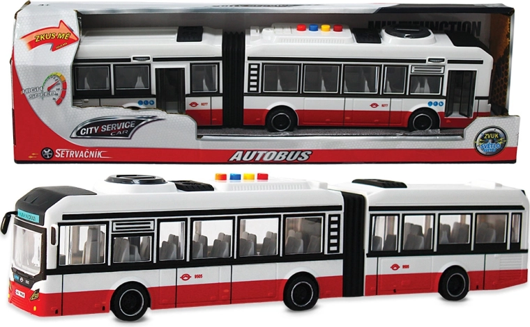 City Service Car šarnyrinis autobusas 1:16 raudonas su garsais ir inerciniu mechanizmu