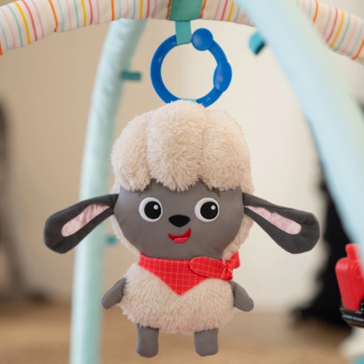 Five toys including a musical sheep