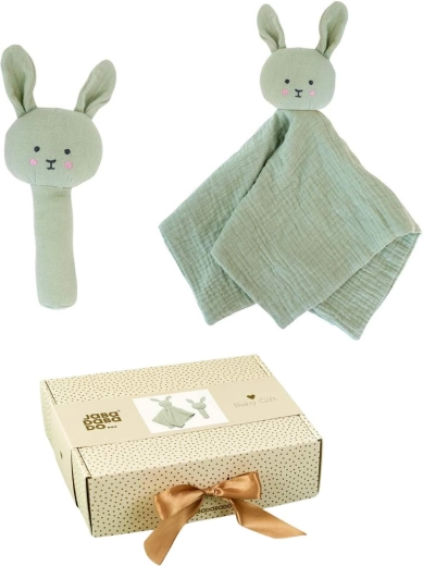 Jabadabado baby gift set with cuddly comforter and rattle bunny green