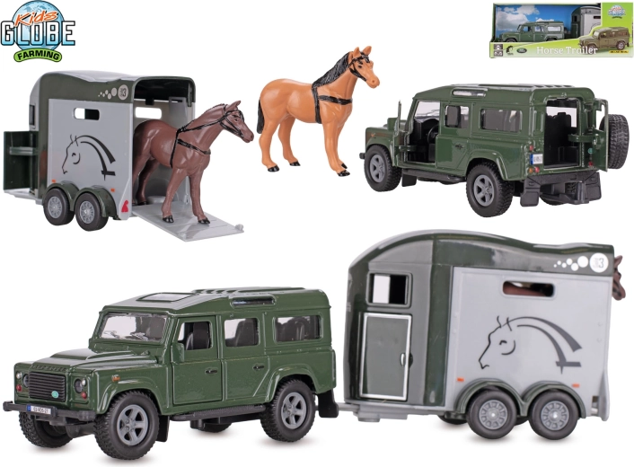 Kids Globe Farming Land Rover su priekaba arkliams (pull-back)