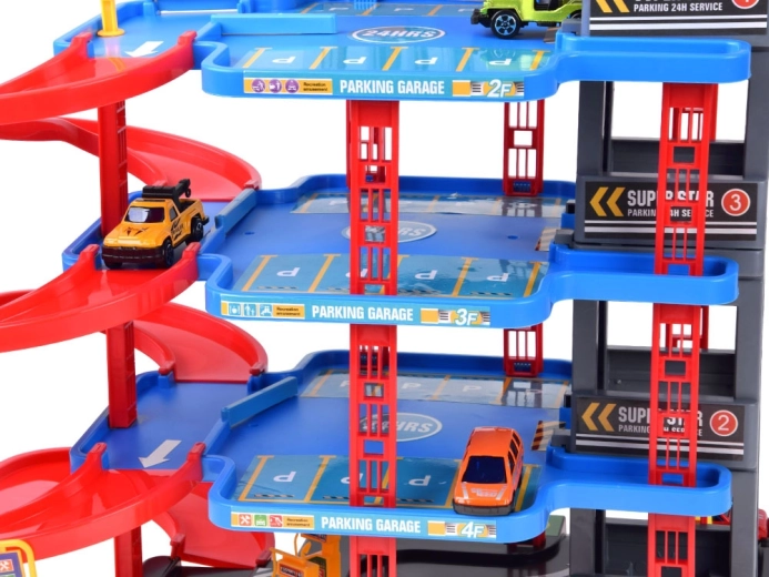 Elevator and spiral exit ramps