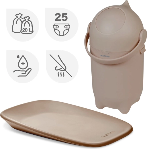 NATTOU Dropy diaper bin and Softy taupe changing mat 50 × 70 cm
