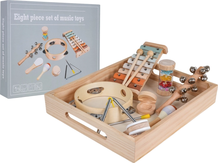 Large wooden set of children's musical instruments