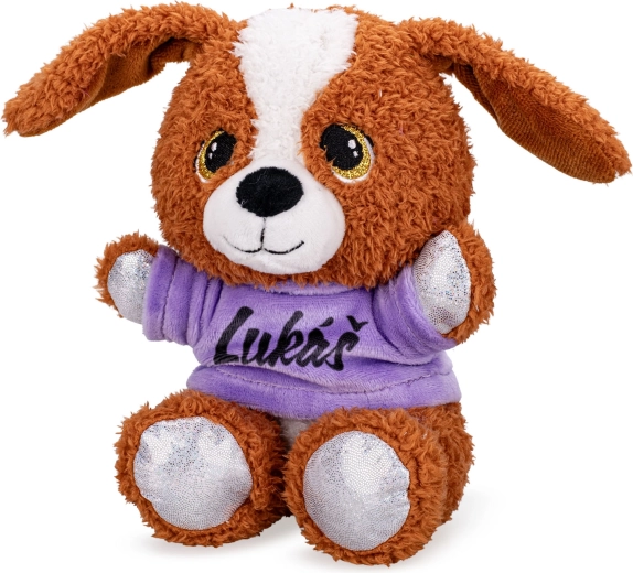 Plush puppy in a printed T-shirt 17 cm