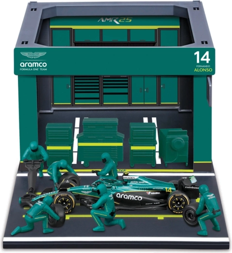 Bburago Formula Racing F1 Pit Pass rinkinys Aston Martin AMR25 2025 Fernando Alonso 1:43
