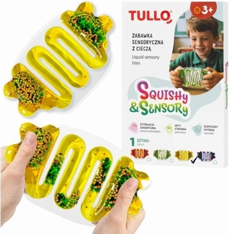 Sensorinis gniuždomas kamuoliukas su skysčiu, geltonas