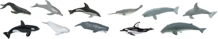 Mini figurines of whales and dolphins with an emphasis on detail