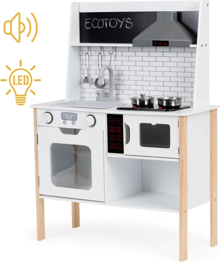 Medinė vaikiška virtuvėlė su šviesomis ir garsais ECOTOYS