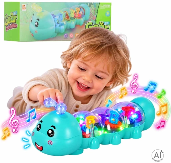 Interactive Crawling Caterpillar with LED Lights and Sounds, Blue
