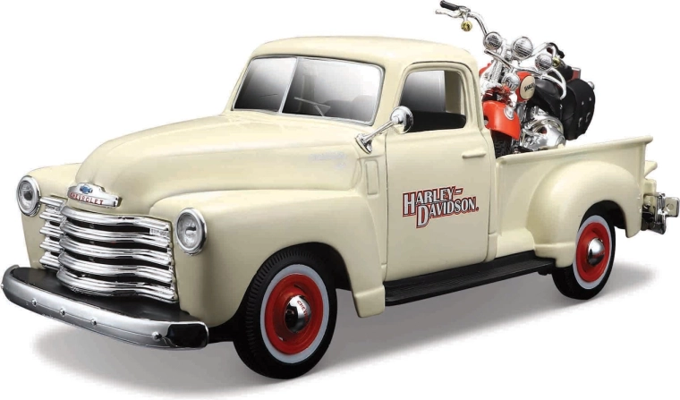 Maisto Harley-Davidson Custom – 1950 Chevrolet 3100 Pickup ir 2001 FLSTS Heritage Springer 1:24