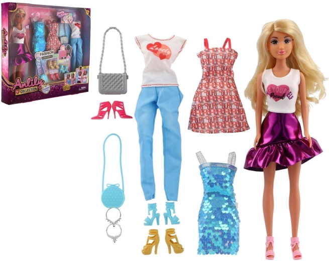 Anlily Doll 28 cm with Clothes and Fashion Accessories in a Box