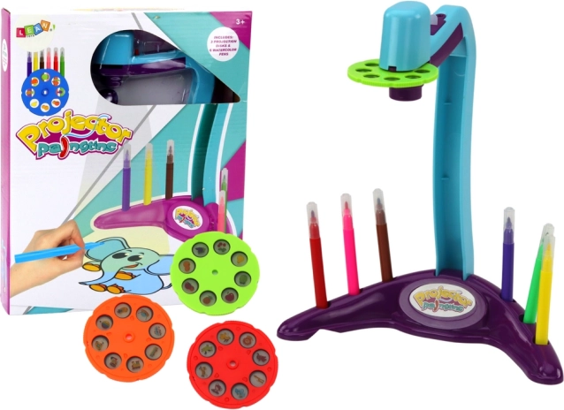 Drawing projector with 3 interchangeable slides and markers, purple