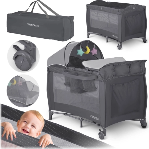 Travel cot with mattress and bag 125 × 65 × 78 cm anthracite