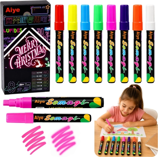 Set of Neon Liquid Markers with Chisel Tip (8 pcs)