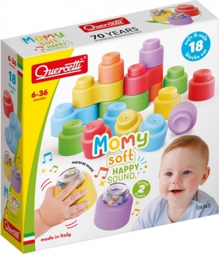 Momy minkštos spalvotos kaladėlės ir garsinės barškančios kaladėlės – 18 vnt.