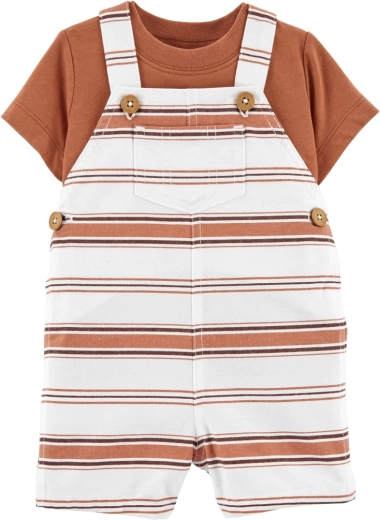 Carter’s 2-piece baby set: short-sleeve T-shirt and suspender shorts, brown stripes