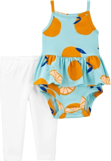 Carter's 2 dalių rinkinys – petnešėlėmis bodis ir tamprės „blue orange“ mergaitei (6 m.)