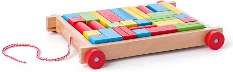 Wooden pull-along cart with colorful blocks