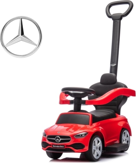 Milly Mally paspirtukas su tėvų stūmimo rankena Mercedes-Benz C-Class raudonas