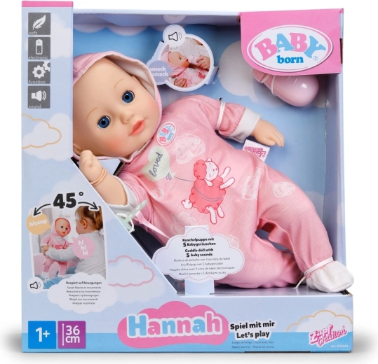 Baby Born Hannah – ateik pažaisti, lėlė 36 cm su buteliuku ir čiulptuku