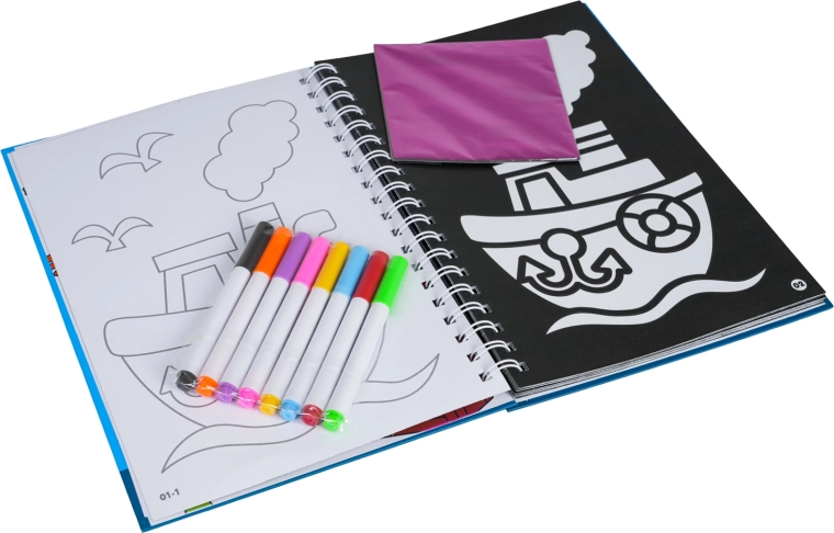 Coloring pages and markers included