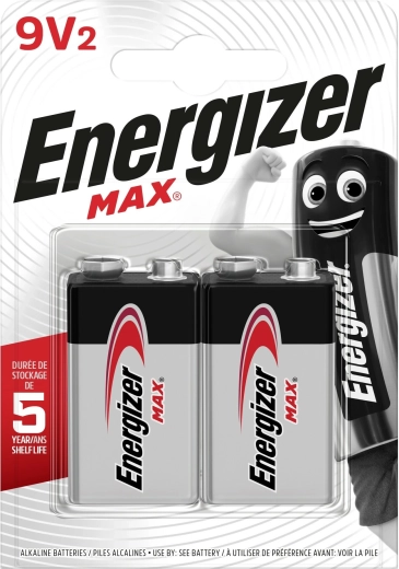 Energizer Max alkaline 9V battery, 2 pcs