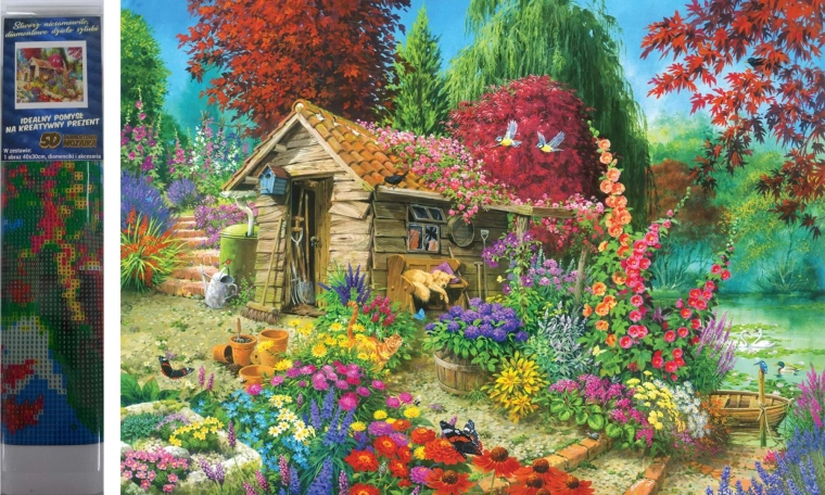 Deimantinė mozaika „Namelis sode“ 30x40 cm