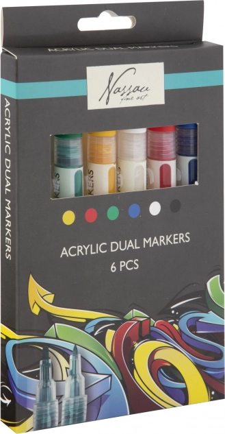 NASSAU FINE ART Double-Ended Acrylic Markers, 6 Colors