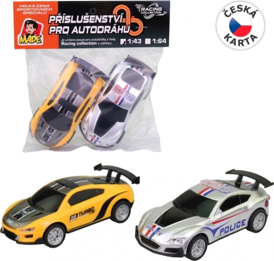 Pakaitiniai automobiliukai lenktynių trasa 1:43 – 2 vnt.