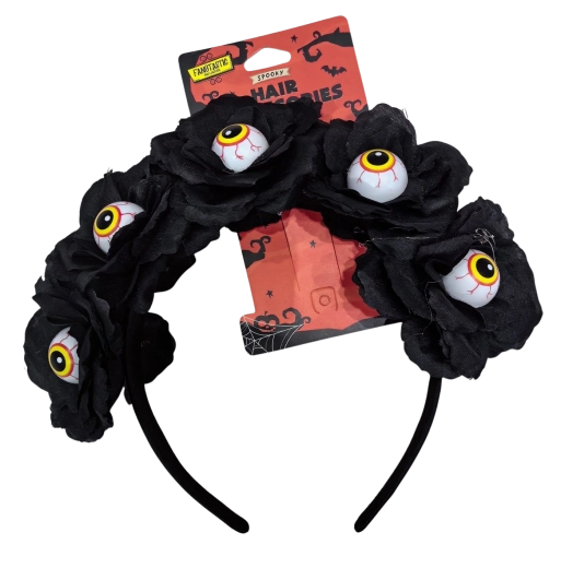 Halloween headband with black roses and eyeballs