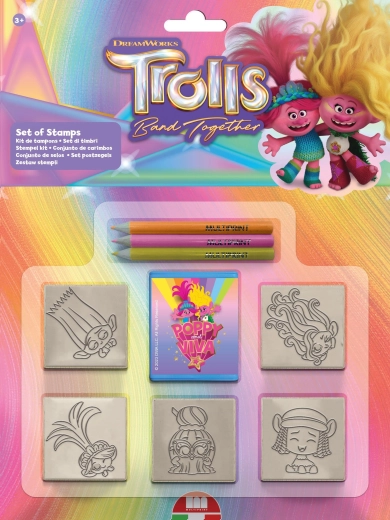 Antspaudų rinkinys „Trolls“ – 5 antspaudai ir 3 flomasteriai