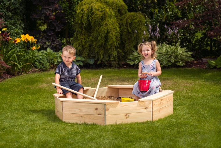 Spacious wooden sandbox for the garden