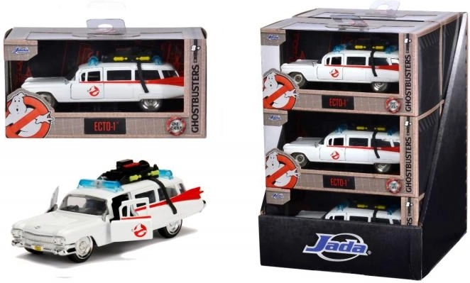 Metalinė automobilio GHOSTBUSTERS Ecto-1 modelio kopija 1:32 su atidaromomis durimis