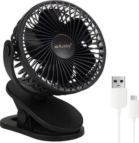 Ruhhy belaidis stalinis ventiliatorius su USB‑C ir spaustuku – juodas