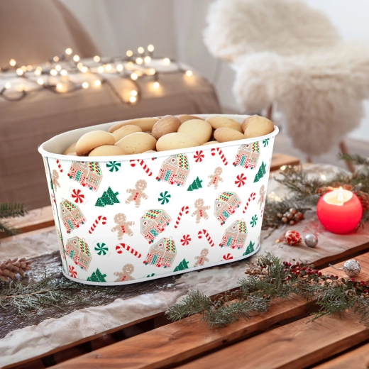 Christmas metal basket with gingerbread house design