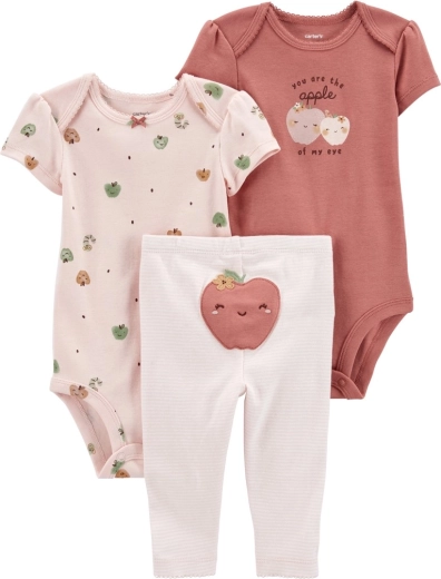 Carter's 3 dalių rinkinys kūdikiui Pink Apple – 2× trumpomis rankovėmis smėlinukai ir tamprės
