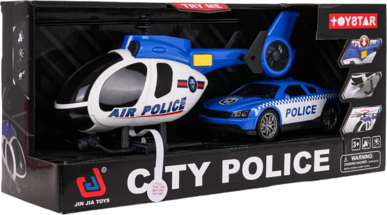 Police set: helicopter and car with lights and sounds