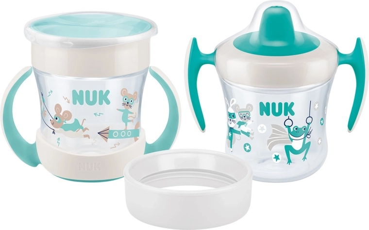 Vaikiškas puodelis NUK Mini Cups 3in1 360° neutralus