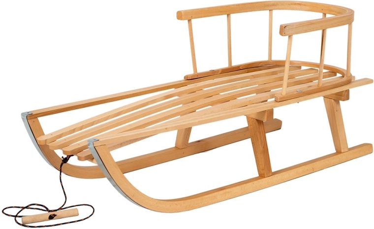Vaikiškos medinės rogutės su atlošu ir traukimo virve 90 cm BAYO