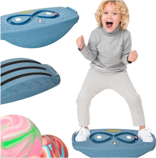 Children's blue balance board with ball maze